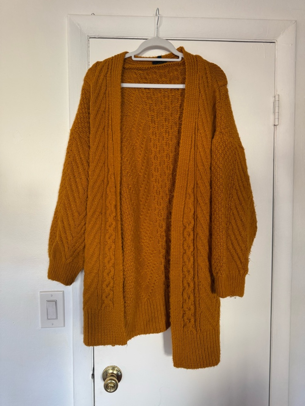 Cozy Open-Front Cable Knit Cardigan Sweater - Mustard